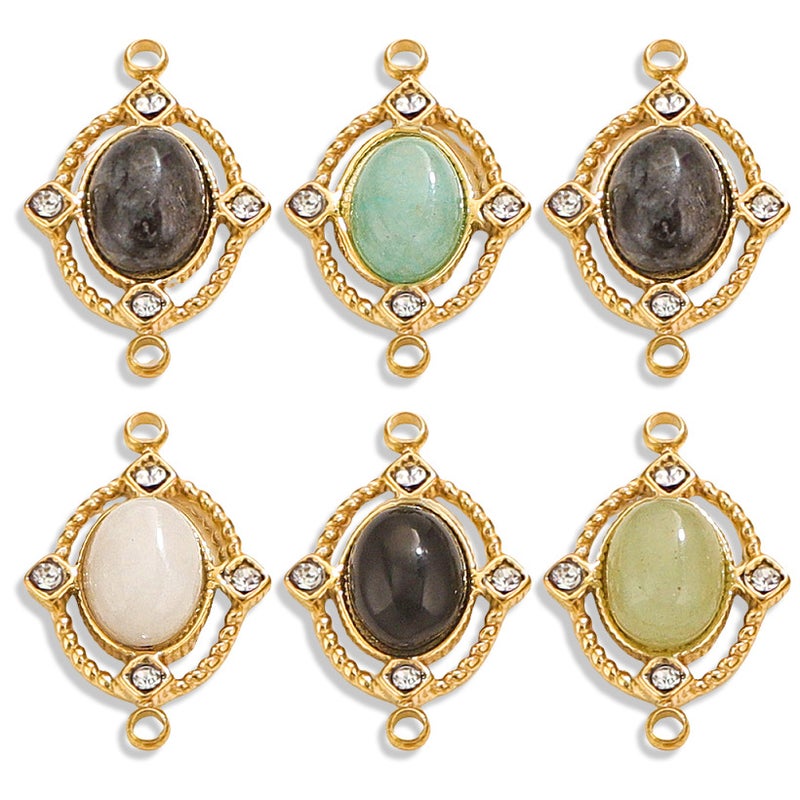 French Water Drop Natural Stone Titanium Steel Diy Pendant Women'S Geometric Double Hole Stainless Steel Jewelry Turquoise Earrings Pendant - Image 2